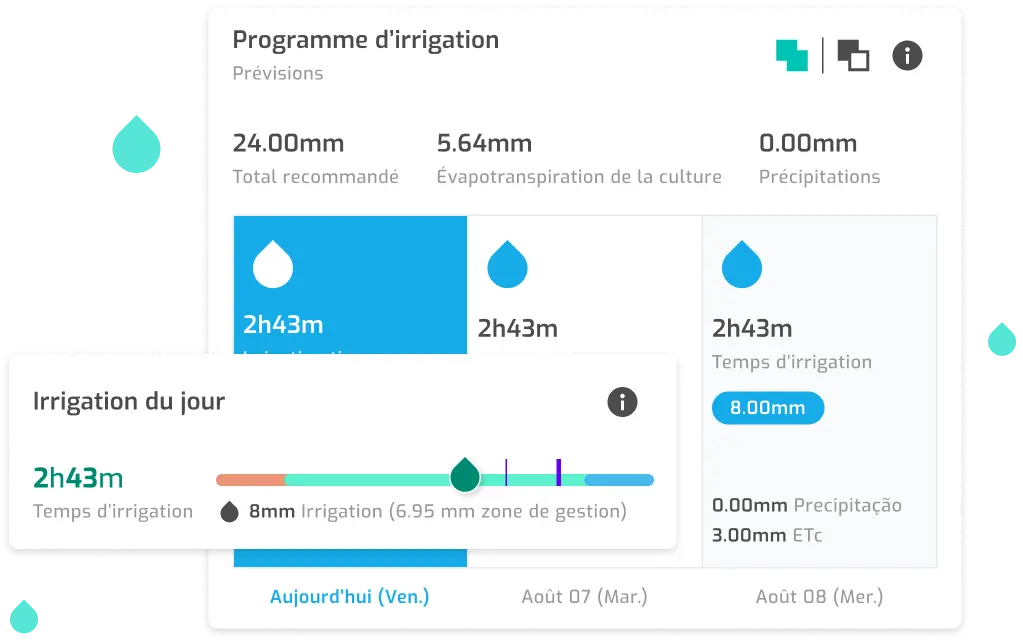 Programme d'irrigation avec recommandations d'arrosage et durées d'irrigation