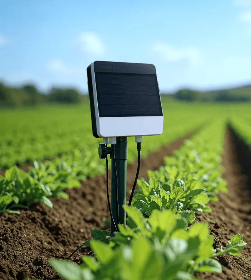 Dispositivo de campo Agroop Pulse instalado en un cultivo agrícola